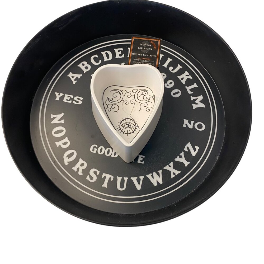 Halloween Ouija Board chip and dip platter melamine Cobwebs‎ & Cauldron REPAIRED